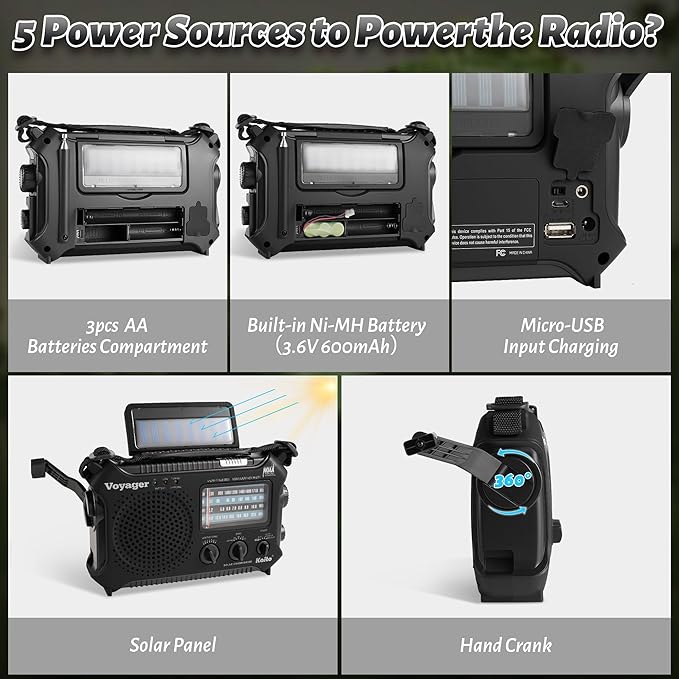 Kaito KA500 5-way Powered Emergency AM/FM/SW NOAA Weather Alert Radio with Solar,Dynamo Crank,Flashlight and Reading Lamp, Color Black