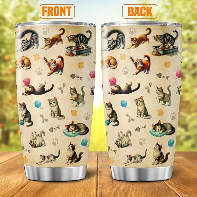 Cute Cat Pattern Travel Mug, 20oz Insulated Stainless Steel Tumbler for Cat Lovers, Double Wall Thermal Cup for Coffee, Tea, Water, and Outdoor Use