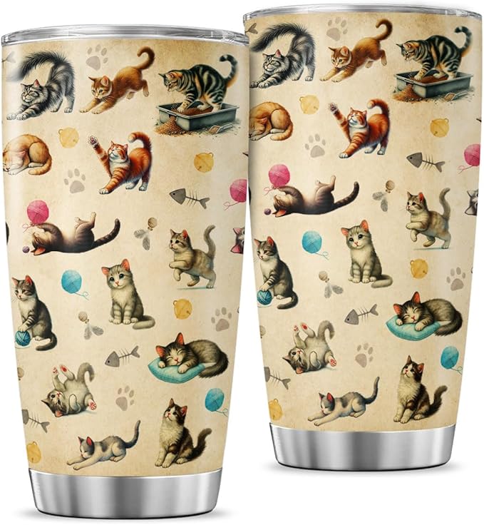Cute Cat Pattern Travel Mug, 20oz Insulated Stainless Steel Tumbler for Cat Lovers, Double Wall Thermal Cup for Coffee, Tea, Water, and Outdoor Use
