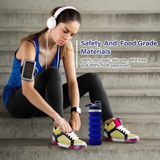 ONTA Collapsible BPA Free Silicone Water Bottle, 20oz - Portable, Leakproof, Easy Clean, Shatter Resistant, Travel Friendly