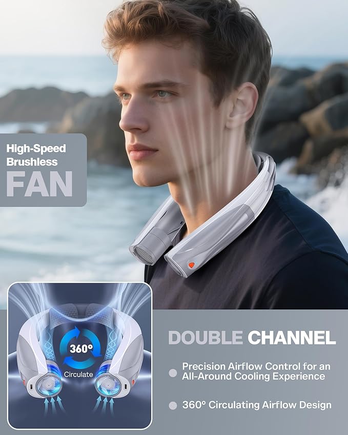 Portable Neck Fan, 6000mAh Personal Fan, 360° Cooling Rechargeable Wearable Fan, 6 Speeds Adjustable Hands Free Fan for Travel Outdoor, Office, Ideal Summer Gifts for Men Women