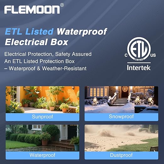 Flemoon Outdoor Electrical Box Waterproof, IP54 Waterproof Extension Cord Cover, Protect Outlet, Plug, Socket, Timer, Power Strip, Holiday Light, Large Weatherproof Connection Box, Almond
