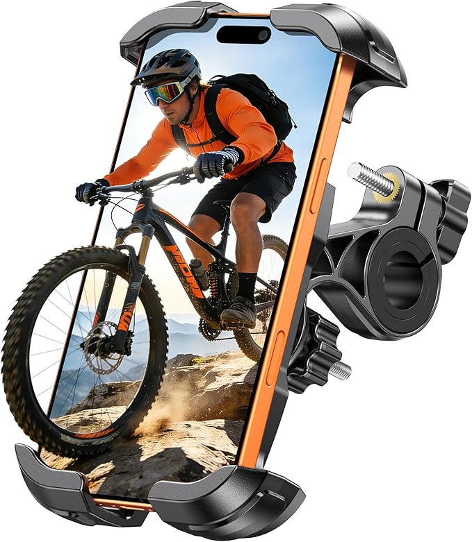 Zewdov Motorcycle Phone Mount [Secure Grip][Anti-Drop], Upgrade Bike Phone Holder [1s Stable Lock], 360° Rotatable Phone Holder for Mountain Bike/ATV, Fits for iPhone/Samsung 4.7-6.9", Screw Mount