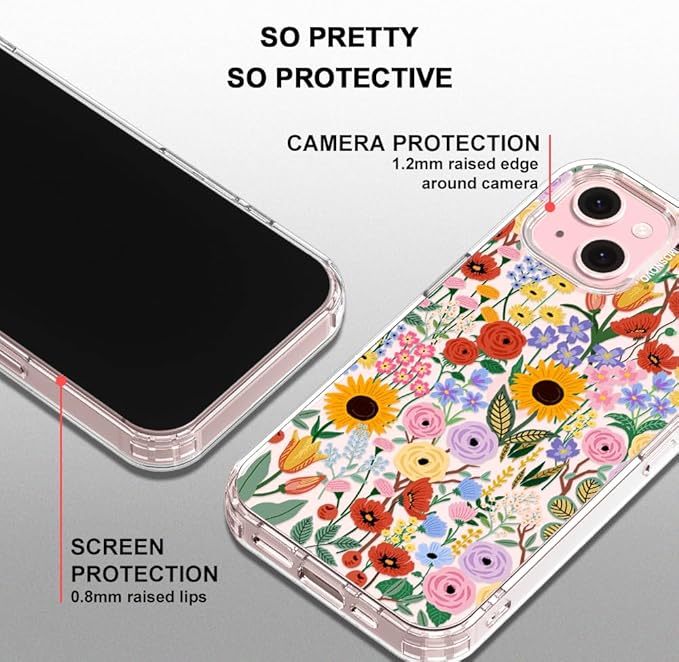 MOSNOVO Case for iPhone 15, [Buffertech 6.6ft Military-Grade Drop Protection] [Anti Peel Off Tech] Clear TPU Bumper Phone Case Cover Design - Blossom & Bloom