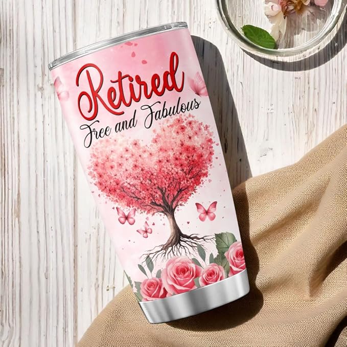 Retirement Gifts for Women with Inspirational Message, 20oz Stainless Steel Insulated Tumbler, Floral Heart Tree Travel Mug for Coworker, Mom, Teacher, Friend, Farewell
