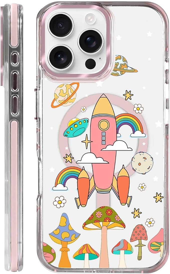 Case for iPhone 16 Pro,[Compatible with MagSafe],Spaceship Mushroom Phone Case Design，for Women Girls Magnetic Clear Cover - Slim, Sleek, & Shockproof Protection