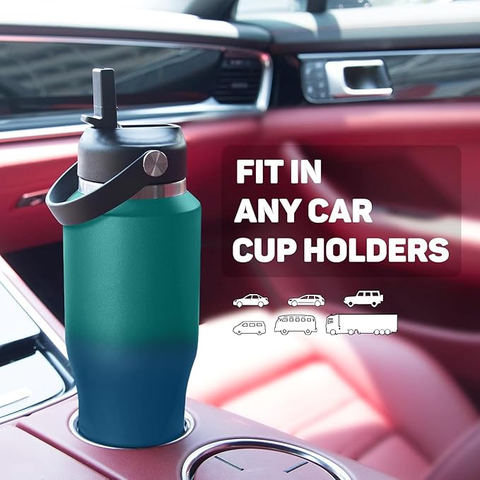 ABOTOCUP Insulated Water Bottle 32oz with Straw/Spout Lids, Stainless Steel Water Bottles Keep Cold 24h&Hot 12h, Metal Water Bottle with Straw that Fits in Cup Holder, Water Bottle Leak-proof,BPA Free