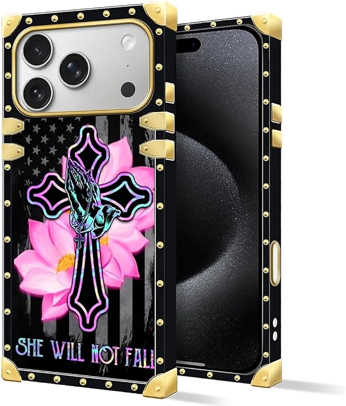 for iPhone 17 Pro Case Luxury Golden Decoration for Girl Women Soft TPU Shockproof Protective Hard PC Back for iPhone 17 Pro Crazy Pattern Praying Cross Hands