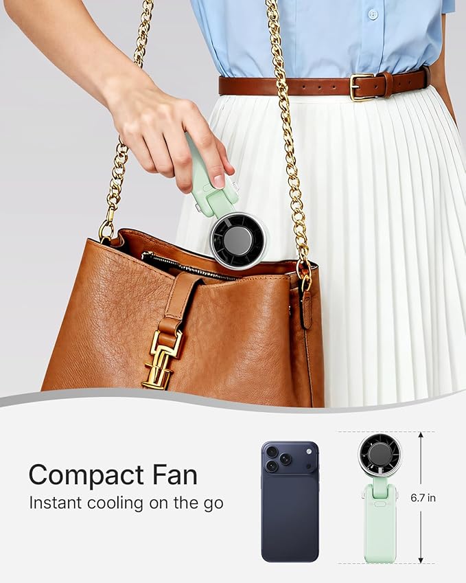 Portable Handheld Turbo Fan - 5 Gear High Speed 4000mAh Rechargeable Mini Personal Hand Fan Blow Cold Air, Battery Operated Travel Essentials, Beach Vacation, Gifts for Women, Men (Green)