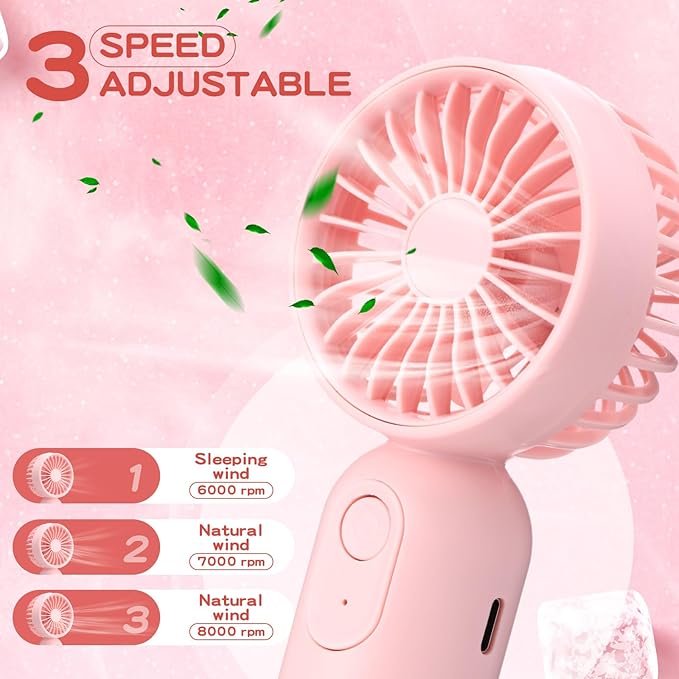 Rossesay 48 Pcs Mini Portable Fan Bulk Cute Handheld Lightweight Small Little Personal Hand Eyelash Fan 3 Speeds USB Rechargeable for Women Men Indoor Outdoor Makeup Travel (Pink)