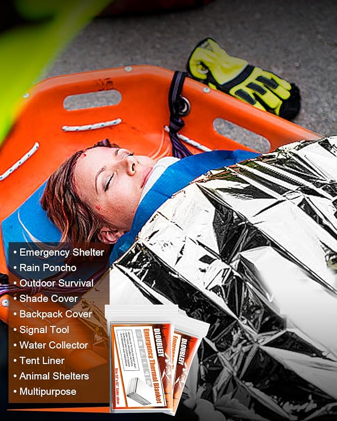 5-Pack Emergency Thermal Blankets, Heavy Duty Mylar Space Blanket with Ultimate Body Heat Retention for Camping Survival Kit, Car Emergency and Hiking, Waterproof & Windproof