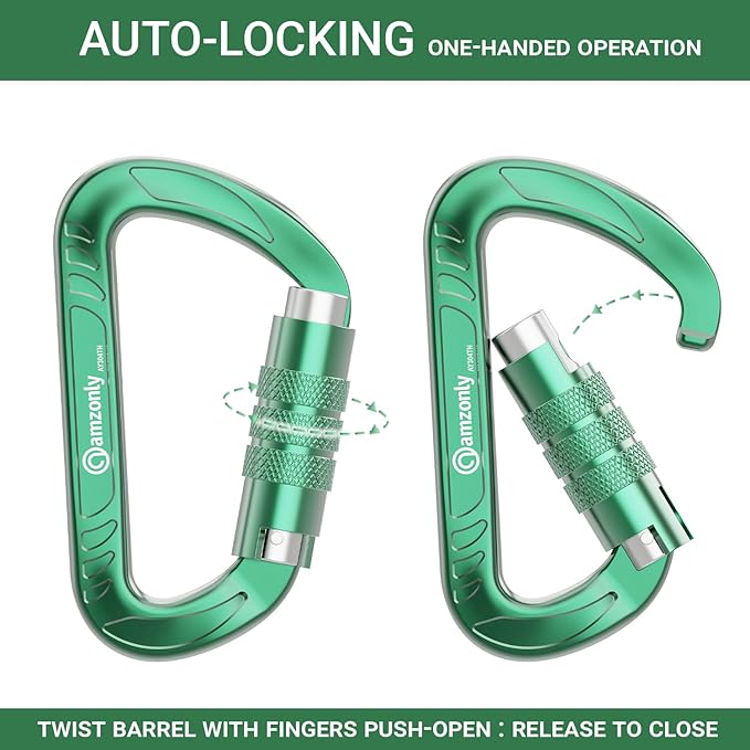 3inch Auto Locking Carabiner Clips Heavy Duty, 12KN /2697lbs Lightweight keychain carabiners, Sturdy Twist Lock Caribeeners for Camping Hiking Hammock Swing Backpack, dog leash and Harness etc