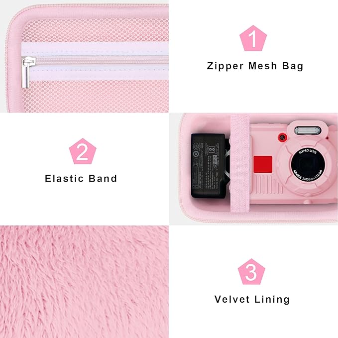Canboc Carrying Case for KODAK PIXPRO WPZ2 Rugged Waterproof Digital Camera, Underwater Photography Camera Bag, Mesh Pocket fits USB Cable, Battery, Adapter, Jelly Pink (Case Only)