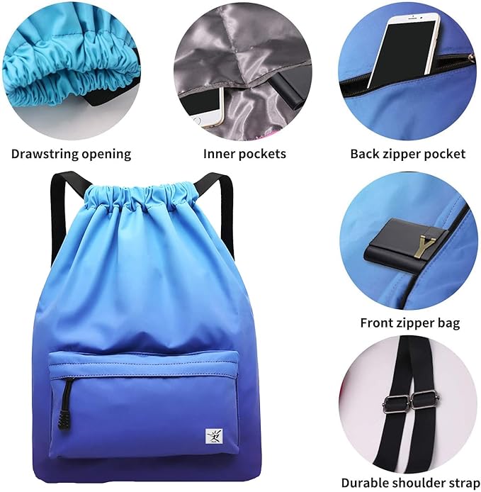 Waterproof Drawstring Bag, Gym Bag Sackpack Sports Beach Backpack for Men Women