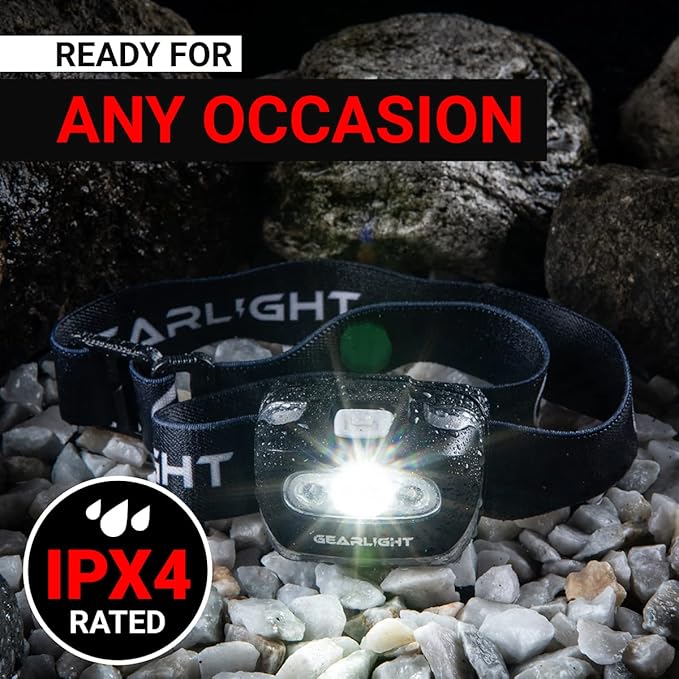 GearLight USB Rechargeable Headlamp Flashlight for Running, Camping, and Outdoor LED Headlight Camping Headlamps - Head Lamp Light for Adults, Kids, Emergency Gear - Black - 2 Pack