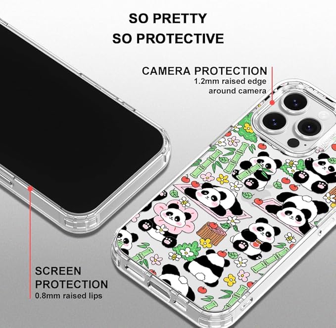 MOSNOVO for iPhone 16 Pro Max Case, Shockproof Military-Grade Protection 6.6ft Drop Tested, Clear Phone Case for iPhone 16 Pro Max, Kawaii Panda Garden Design