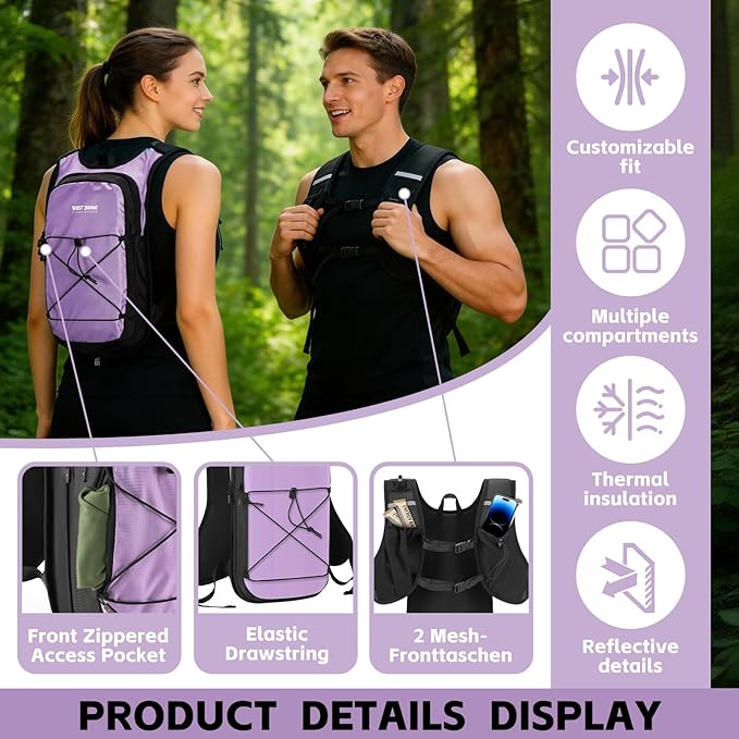 Hydration Pack Backpack, Insulated Hiking Water Backpack with 1.5L Water Bladder, Running Hydration Vest Backpack for Men Women, Hydro Daypack for Hiking, Cycling, Climbing, Rave