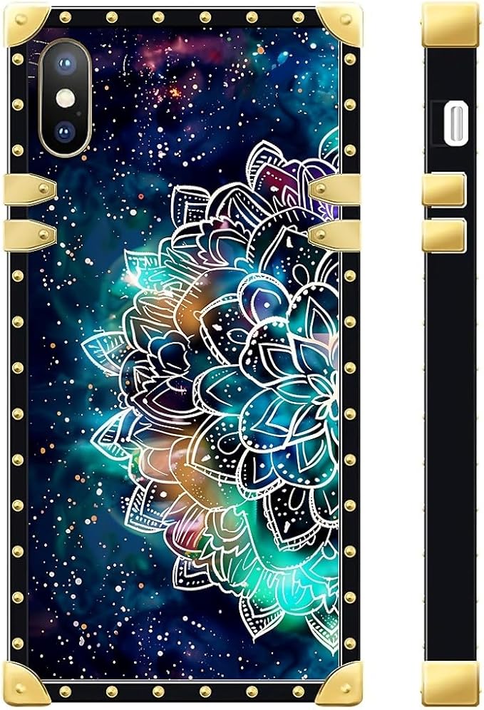 Compatible with iPhone Xs Max Case, Starry Sky Colourful Mandala Luxury Golden Decoration for Girl Women Soft TPU Shockproof Protective Hard PC Back for iPhone Xs Max