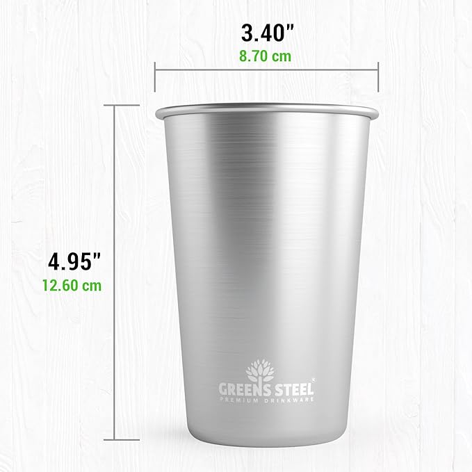 Greens Steel #1 Premium Stainless Steel Cup, 16 oz Pint Cups (4 Pack) Premium Metal Cups - Stackable Durable Cup