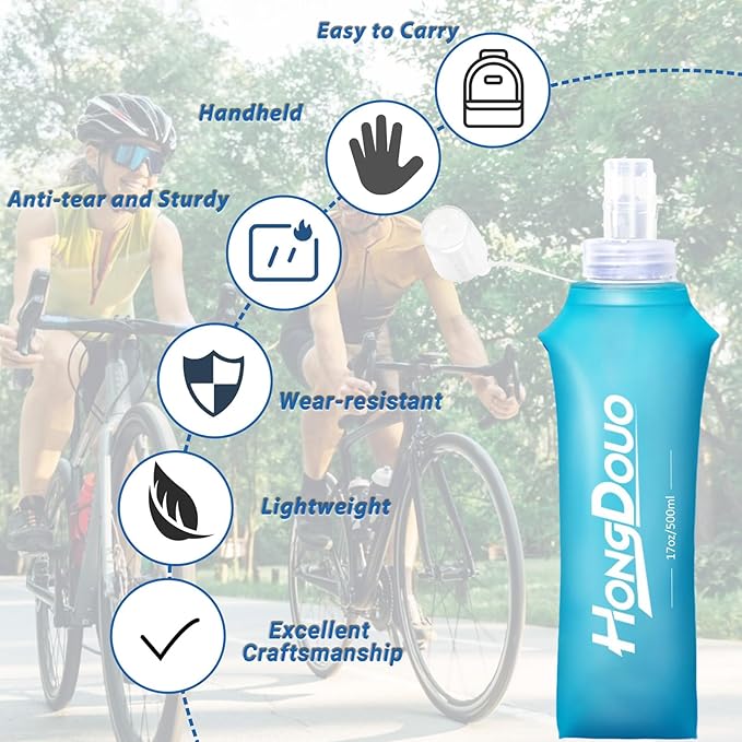 2 Packs Soft Flask, 17oz/500ml TPU Collapsible Soft Water Bottle for Hydration Pack, Running Vest, BPA-Free Folding Water Bottles for Hiking Cycling Climbing Running Outdoor Sports