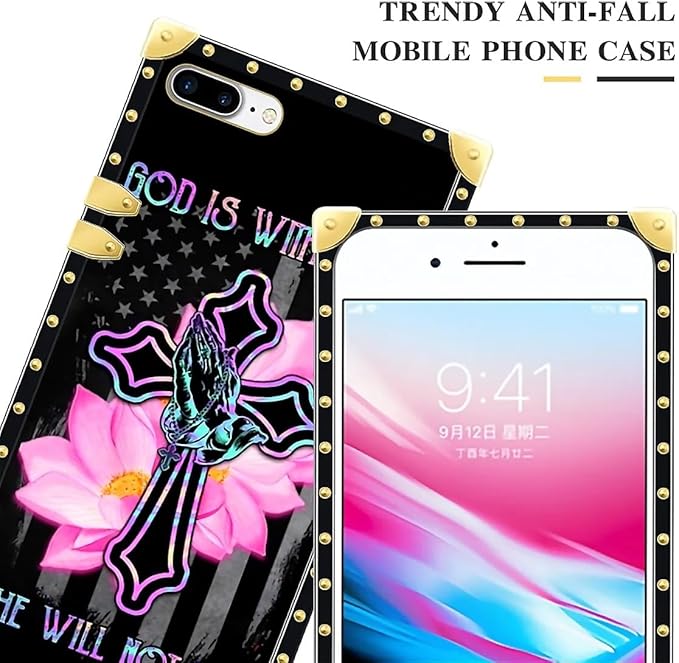 Compatible with iPhone 8 7 SE Case, Praying Cross Hands Luxury Golden Decoration for Girl Women Soft TPU Shockproof Protective Hard PC Back for iPhone 8 7 SE