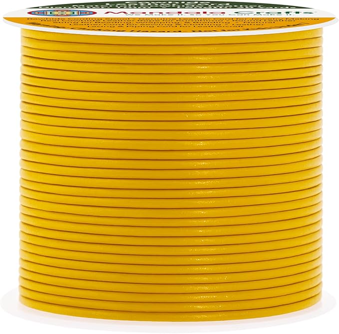 Mandala Crafts Round Genuine Mustard Yellow Leather Cord for Jewelry Making – 1mm Cowhide Leather Rope String Lace for Kumihimo – 20 Yards Cowhide Craft Cording Spool
