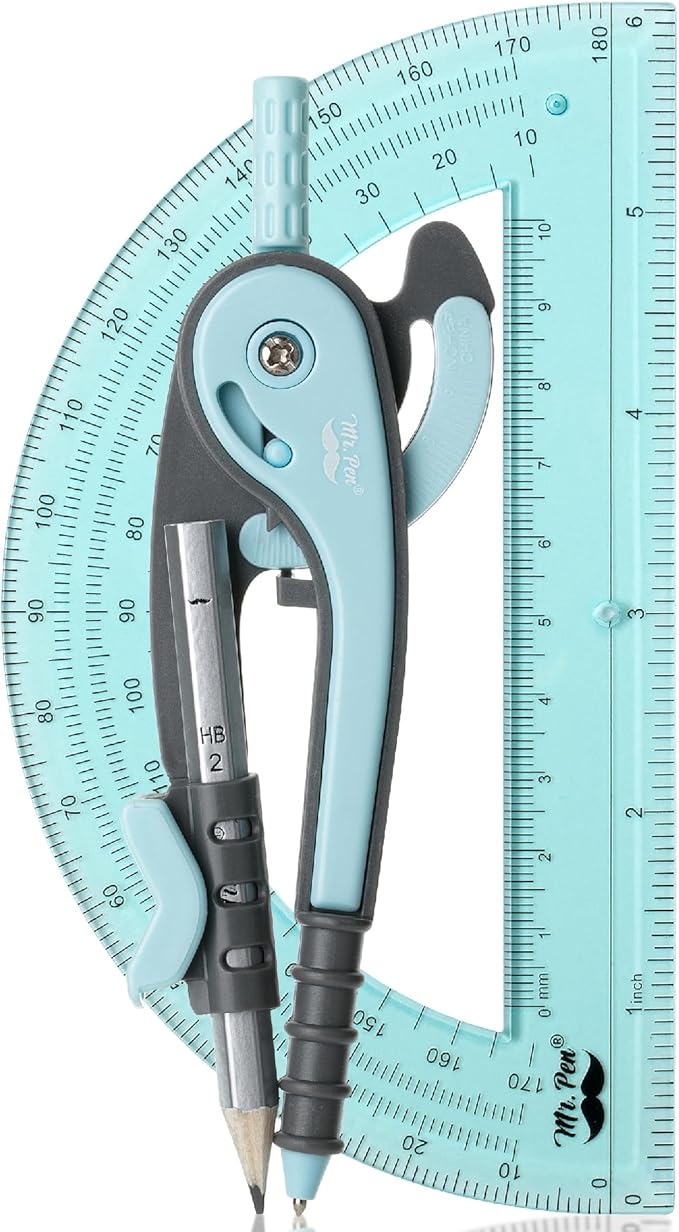 Mr. Pen- Geometry Compass and Protractor Set, 6 Inch Compass, 6 Inch Protractor, Drawing Tool for School, Clear Plastic, Easy Grip, Precision Design for Math, Art, Drafting, Architecture