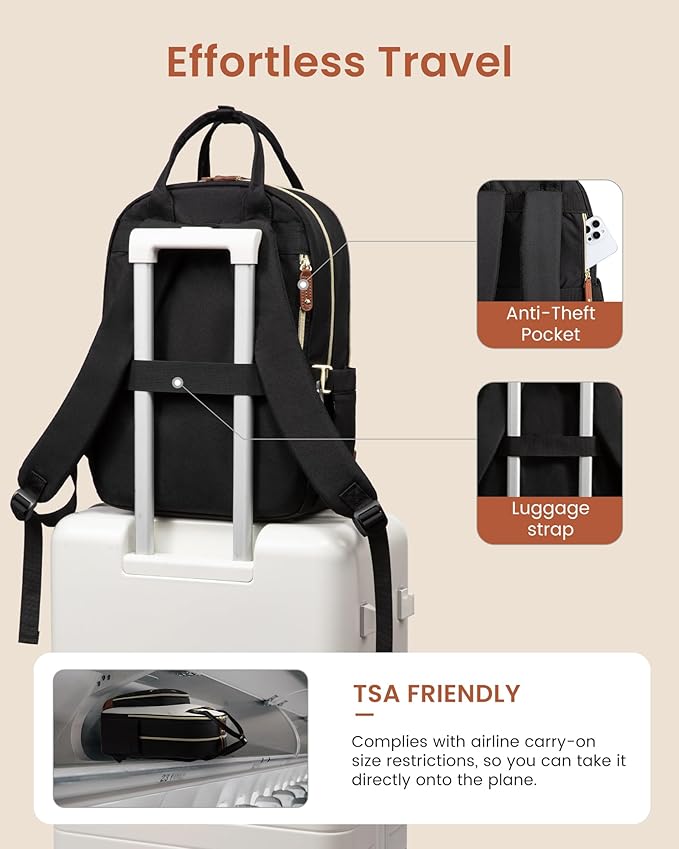 LOVEVOOK Laptop Backpack for Women with Giant Tumbler Holder Pocket,18.4 inch School College Book Bag Nurse Teacher Backpack,Waterproof Work Travel Backpack Purse Laptop Computer Bag,Beige-Black-Brown