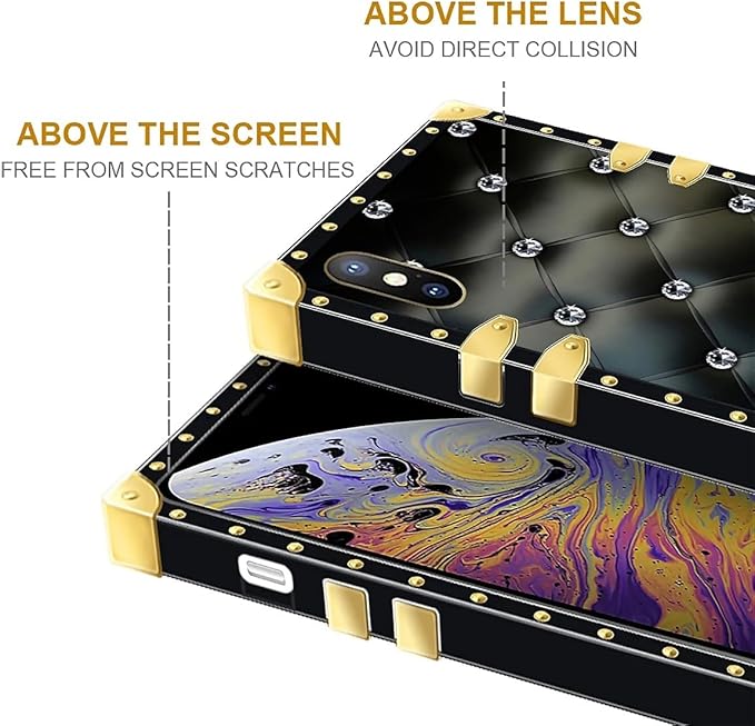 Compatible with iPhone XR Case, Shiny Black Sofa Crystal Luxury Golden Decoration for Girl Women Soft TPU Shockproof Protective Hard PC Back for iPhone XR