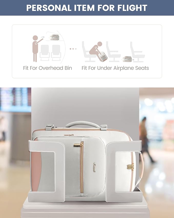 LOVEVOOK Travel Backpack for Women & Men 50L,Airline Approved Carry On Backpack Travel Essentials,TSA Carry on Luggage,Waterproof Personal Item Travel Bag,Suitcase with 3 Packing Cubes,Light gray-Pink