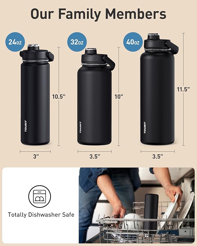 TOURIT 32 oz Insulated Water Bottle, Stainless Steel Sports Water Bottles With Top Handle, Double-Wall Travel Thermal Water Flask, BPA Free Leakproof Water Bottle,Pink leopard print