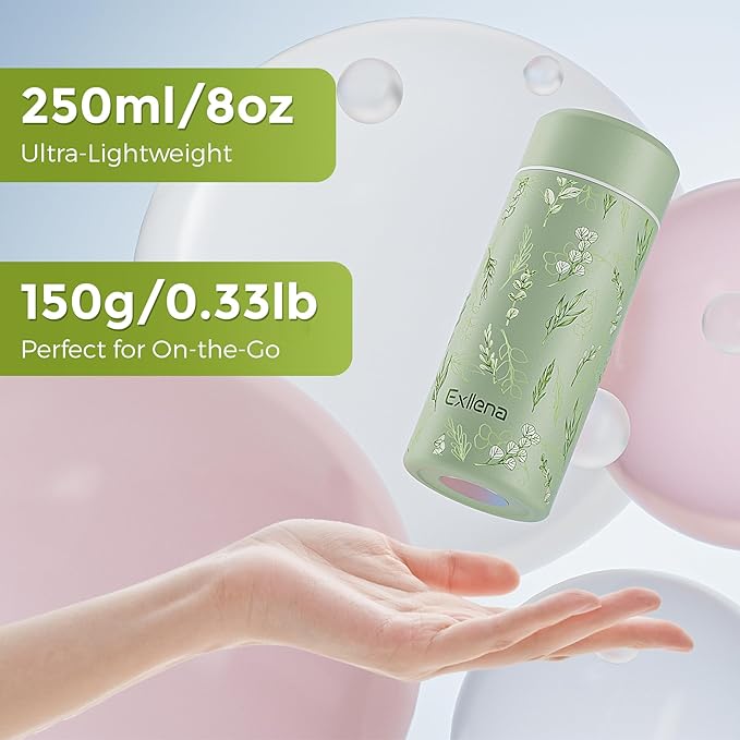 【Upgraded】Exllena Small Insulated Water Bottle 8 oz/250ml– Mini Insulated Water Bottle for Hot & Cold Drinks, Perfect Small Water Bottle for Travel, Purse...(Floral)