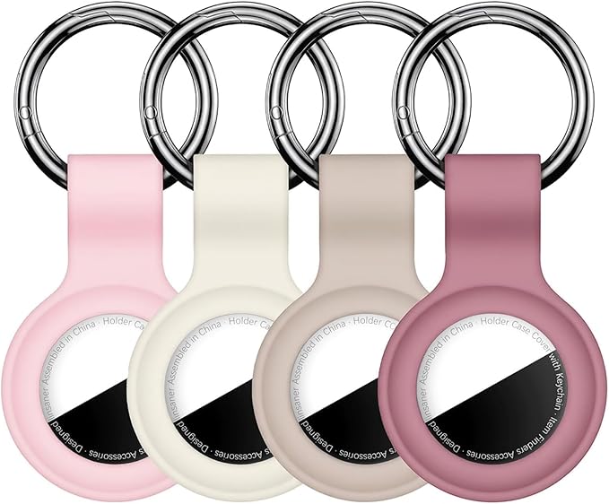 Linsaner [4 Pack] Holder for AirTag 2nd Gen (2026) & 1st Gen, Silicone Case Keychain Key Ring, Protective Cover for Apple for Air Tags, GPS Finder Accessories, Pink/Starlight/Milk Tea/Bean Paste