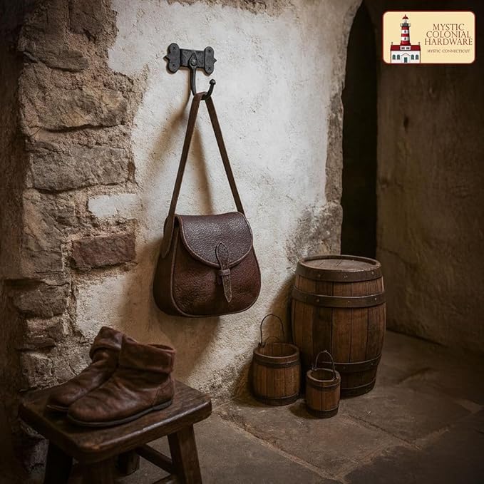 "Mystic Colonial Medieval Hand-Forged Iron Wall Hooks Set of 2 (4 in x 5 in) Rustic Coat Hooks | Heavy Duty Black Antique Hangers with Mounting Hardware | Vintage Wall Hooks for Bags, Towels & Keys"