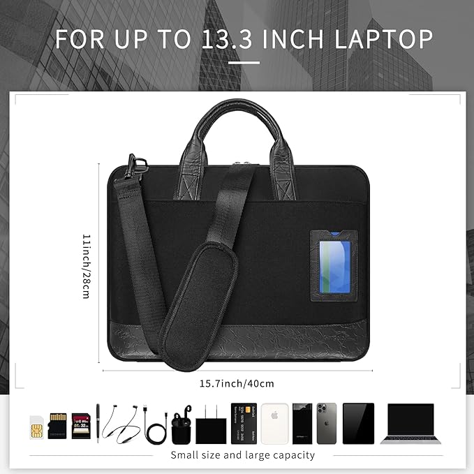 Simpolor 13.3’’ Laptop Case Sleeve, Electronic Organizer Waterproof Laptop Bag with Outside Card Holder, 3-Layer Shockproof 13 inch Laptop Sleeve for MacBook iPad HP Dell ASUS ACER, Black