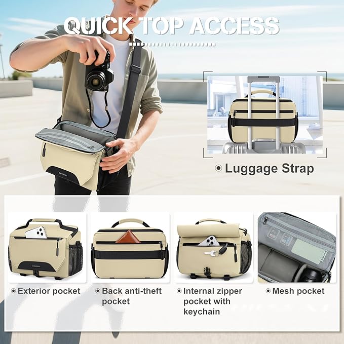 RAINSMORE Camera Bag, DSLR/SLR/Mirrorless Small Camera Sling Bag Waterproof Camera Case with Tripod Holder & Rain Cover Compact Crossbody Camera Bags for Photographers Everyday Shoulder Bags, Khaki