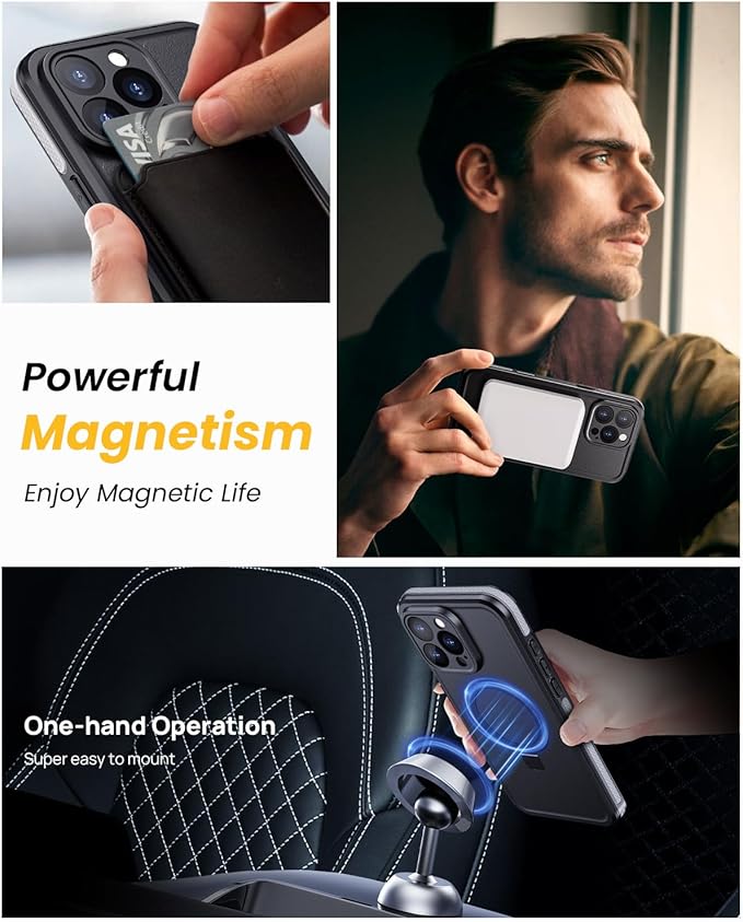 Lanhiem Magnetic for iPhone 16 Pro Max Waterproof Case, Dustproof Case Built-in Screen Protector, [Fit for MagSafe] [Invisible Stand] Shockproof Heavy Duty Underwater Case for 16 Pro Max (Black)