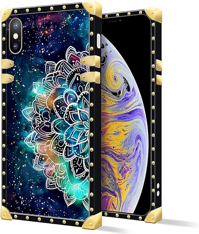 Compatible with iPhone XR Case, Starry Sky Colourful Mandala Luxury Golden Decoration for Girl Women Soft TPU Shockproof Protective Hard PC Back for iPhone XR