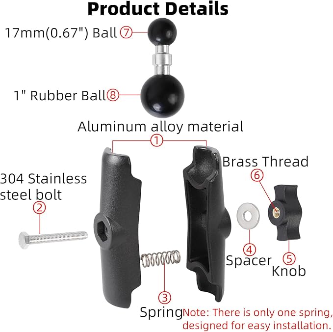 1 inch to 17mm Ball Adapter with 3.54" Medium Double Socket Arm, Compatible with RAM B Size Mounts, Fits Garmin GPS Mount and 17mm Swivel Ball Mounting Phone Holders