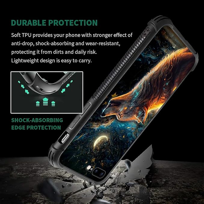 for iPhone 7 Plus/8 Plus Case, Star Cave Hungry Wolf Pattern Graphic Design, Soft Silicone Hard Acrylic Shock Protection