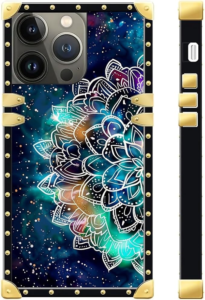 Compatible with iPhone 15 Pro Case, Starry Sky Colourful Mandala Luxury Golden Decoration for Girl Women Soft TPU Shockproof Protective Hard PC Back for iPhone 15 Pro