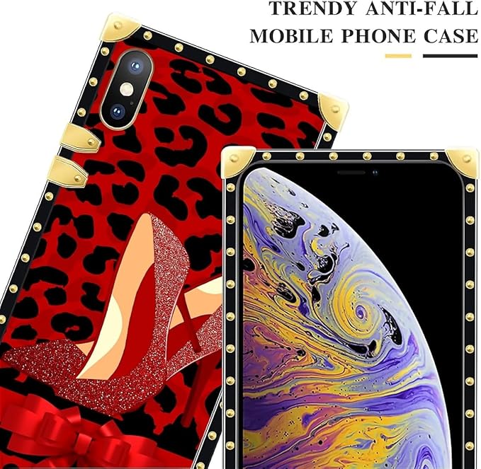 Compatible with iPhone Xs Max Case, Elegant High Heels Luxury Golden Decoration for Girl Women Soft TPU Shockproof Protective Hard PC Back for iPhone Xs Max