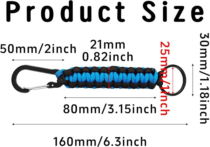 3PCS Paracord Keychain with Carabiner Clip, Braided Rope Key Chain Lanyard, Heavy Duty Paracord Keychain Ring for Men Women Outdoor Camping Hiking Backpack Survival Gear, Colorful