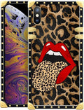 Compatible with iPhone Xs Max Case, Brown Leopard Print Mouth Luxury Golden Decoration for Girl Women Soft TPU Shockproof Protective Hard PC Back for iPhone Xs Max