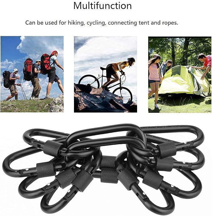 Locking Carabiner Clip, Vonpri 3 Inch D Ring Clips Spring Snap Key Chain Hook Screw Gate Aluminum Carabiners for Outdoor Travel Camping Fishing Hiking Backpack