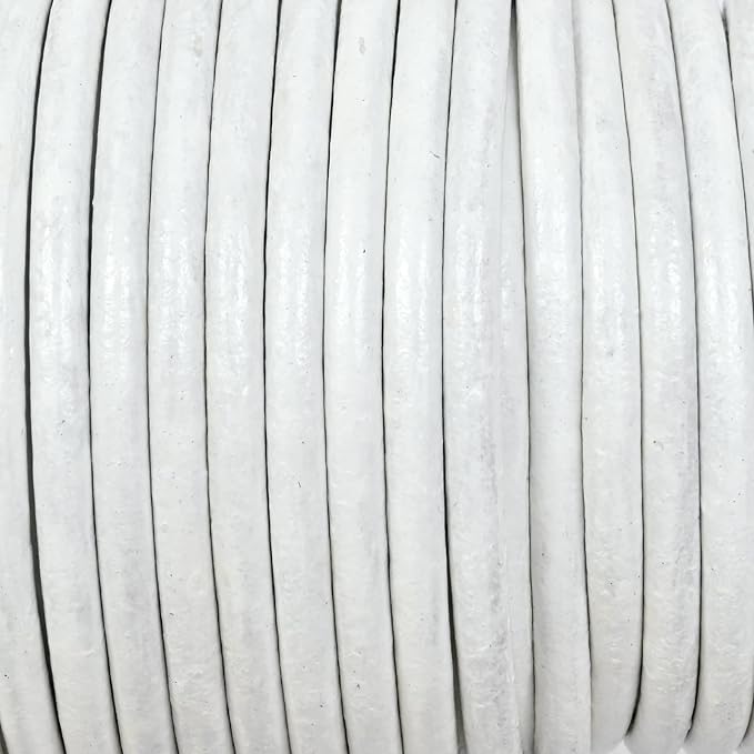 GENIQUE Real/Genuine Round Leather String Cord for Necklace, Bracelets, Jewellery, Braiding (3mm, White)