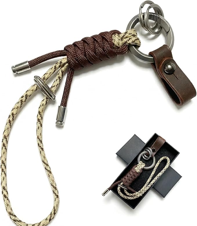 Titanium Alloy Keychain Clip & Leather Loop with Paracord Kit — Easy-Release Carabiner Key Organizer for Keys, Phone Lanyard & Outdoor Gear