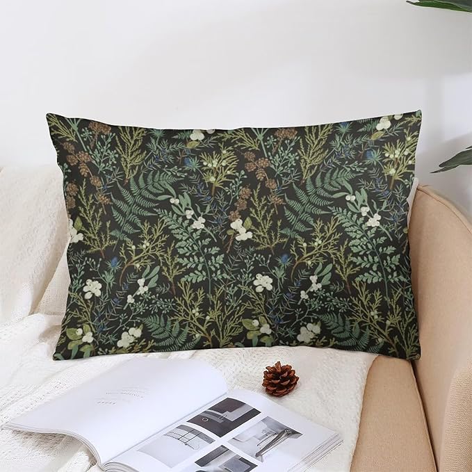 Botanical Print Floral Throw Pillow Covers Set of 2 Queen Size Black Sage Green Spring Flower Plant Pillow Cushion Cases Standard Pillow Cases Decorative Pillowcase 20X30 Inch for Sofa Bed
