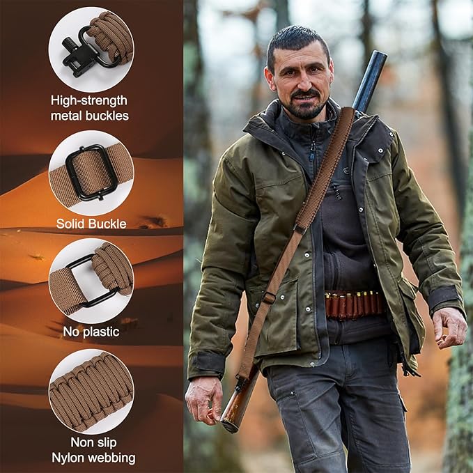 VVAAGG Two-Point Paracord Rifle Sling with Swivels, Non-Slip Gun Sling with Adjustable Length Strap