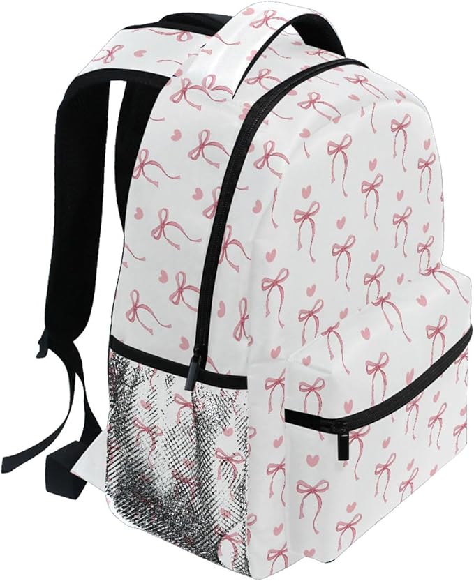 Wamika Pink Bow Girl Backpack Cute Heart Bowknot Ribbon School Backpack Kid Preschool Book Bag